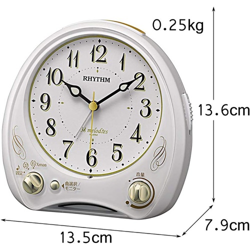  RHYTHM 시계 멜로디 포함 연속 초침 13.6×13.5×7.9cm 8RM400SR03