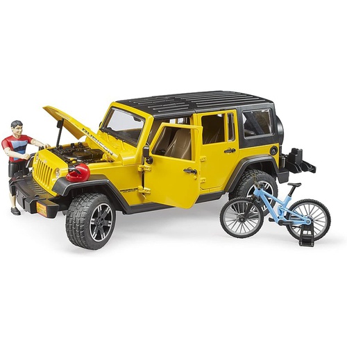  Bruder Jeep Rubicon & 산악 자전거 피규어 포함 BR02543 장난감