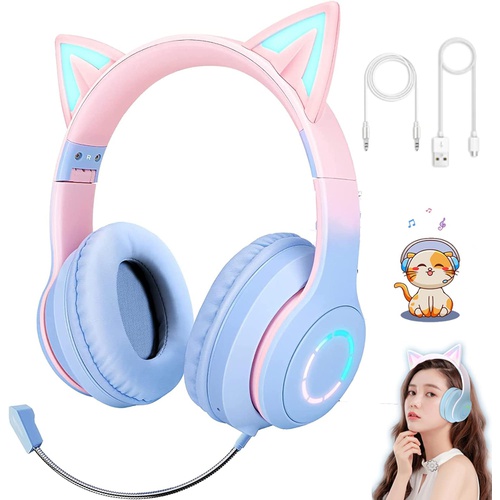  고양이 귀 헤드폰 Bluetooth 5.1 게이밍 헤드셋 유선/무선 겸용