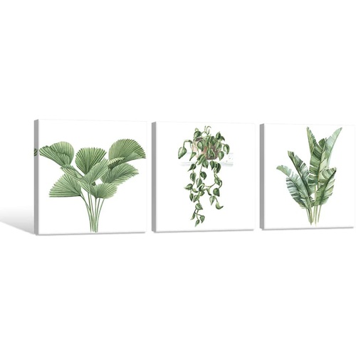  7Fisionart 녹색 잎 식물 아트 패널 장식 그림 포스터 인테리어 벽장식 30*30cm 3pcs