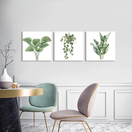  7Fisionart 녹색 잎 식물 아트 패널 장식 그림 포스터 인테리어 벽장식 30*30cm 3pcs
