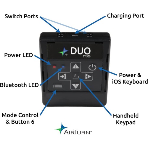  AirTurn 500 사일런트 블루투스 페달 페이지 터너&앱 컨트롤러 태블릿 컴퓨터용