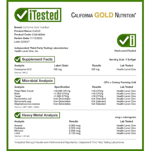  California Gold Nutrition CoQ10 100mg 식물성 소프트젤 120알