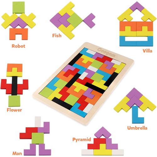  Coogam  목제 블록퍼즐 완구 텅소 지능 컬러풀 3D 러시안 블록 게임