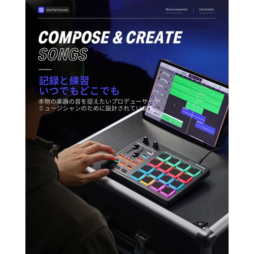  Donner MIDI 컨트롤러 16패드 USB Type-c 음악 제작 백라이트 포함
