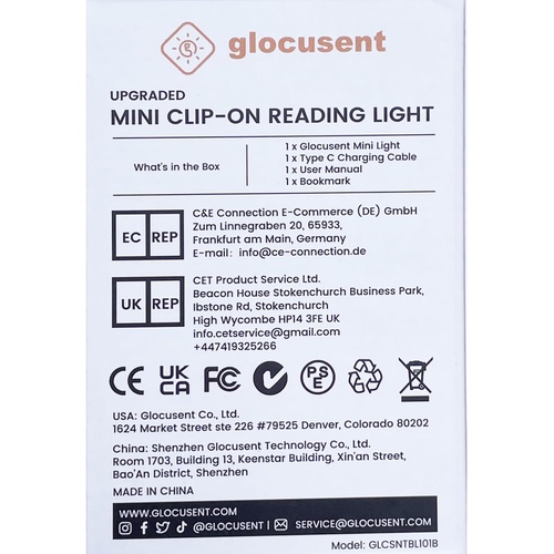  Glocusent 독서등 클립 라이트 3단계 조색 조광 충전식 
