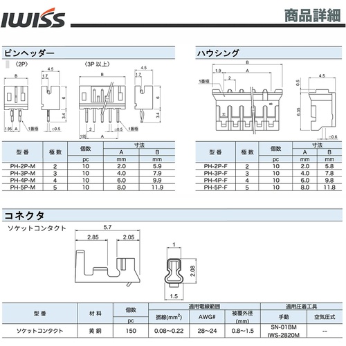  IWISS PH형 단자 2/3/4/5 PIN 하우징 세트 정밀 압착 펜치 IWS-2820+230KIT