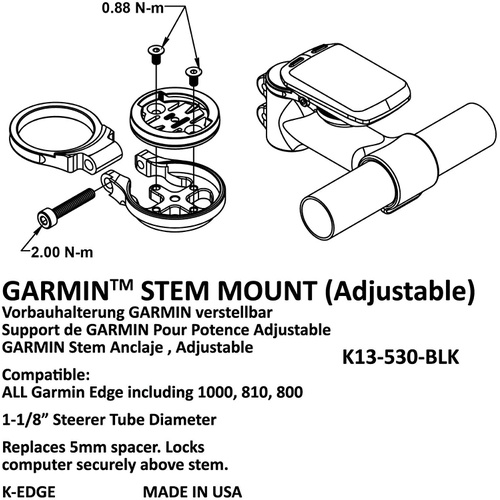  K EDGE GARMIN STEM 마운트 어드저스터블 343610001