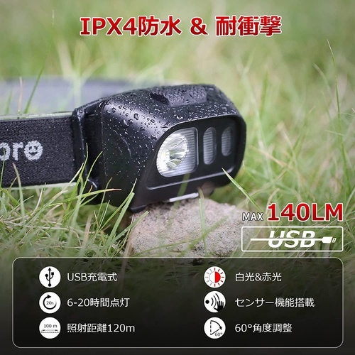  Lepro LED 헤드라이트 충전식 센서 부착 5개 점등 모드 IPX4 방수