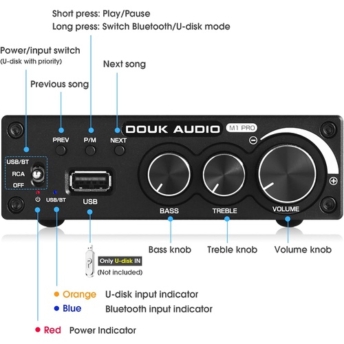  DOUK AUDIO M1 PRO 하이파이 320W Bluetooth 5.0 파워 앰프 스테레오 서브 우퍼