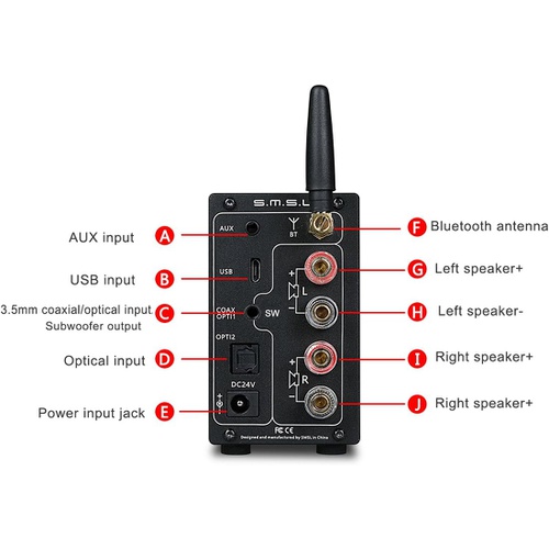  SMSL AD18 파워앰프 DAC 디코더 80Wx2DSP Bluetooth 4.2