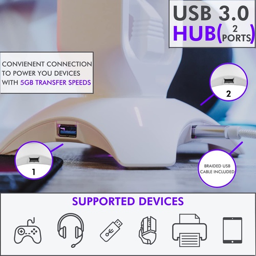  Tilted Nation RGB 헤드셋 거치대 3인1 데스크용 마우스 번지와 2포트 USB3.0 허브 충전기