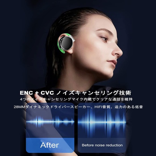  ZOUKAI 귀걸이식 bluetooth5.2 클립 이어폰 듀얼 마이크 ENC 노이즈 리덕션