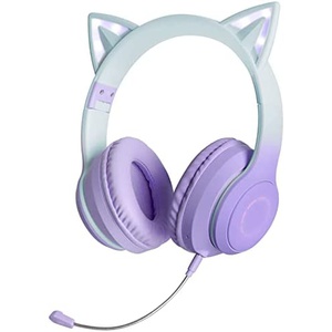 KKYOYRE 무선 헤드폰 접이식 어린이 이어폰 고양이 귀 RGB Bluetooth 5.1
