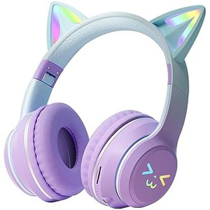 XUANDONG 고양이 귀 Bluetooth 헤드폰 LED 부착 유선 무선 겸용 접이식 