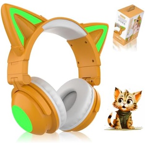 WANCHIY 고양이 귀 게이밍 헤드셋 bluetooth 5. 무유선 겸용 LED라이트