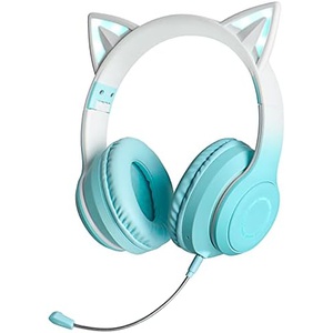 Topsky Bluetooth 5.1 고양이 귀 헤드폰 LED 마이크 포함 차음 밀폐형