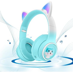 WLUNFLINC 블루투스 이어폰 고양이 귀 유/무선 겸용 RGB 라이트 