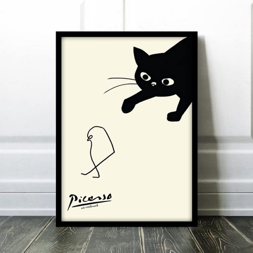  aoipro 포스터 피카소 고양이와 병아리 A4 사이즈 액자 포함