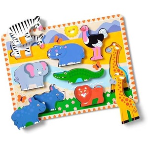 Melissa&Doug 목제 장난감 삽입 퍼즐 두꺼운 야생 동물 장난감 8 조각 3722