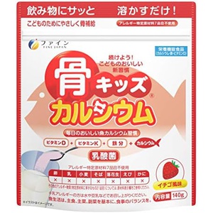 FINE JAPAN 뼈 키즈 칼슘500mg 철7.5mg 유산균 비타민D.K 함유 딸기맛 140g×3세트