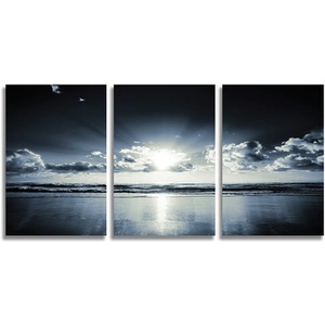 Crma OArt- 아트 패널 검은 흰색 남색 바다의 석양 벽걸이 풍경 사진 30*40cm 3pcs
