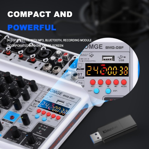  BOMGE 8 channel mini audio mixer Line Mixer DC 5V with MP3 Player Bluetooth