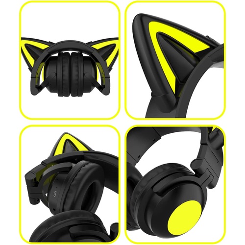  Absdefen 고양이 귀 이어폰 헤드셋 Bluetooth 5.0 유선 무선 양용 3.5mm 접이식