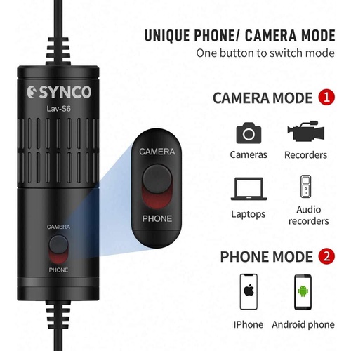  SYNCO 스마트폰용 핀 마이크 전지향성콘덴서마이크 3.5mmTRS/TRRS 