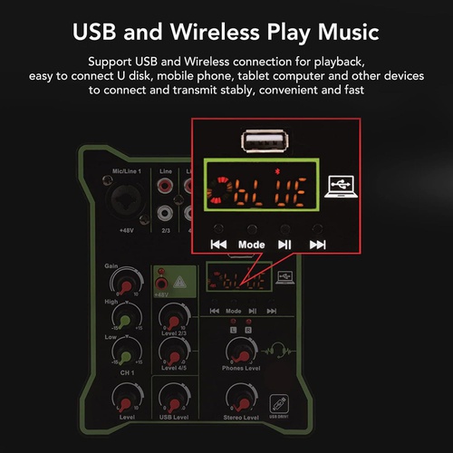 GOWENIC 5채널 사운드 보드 스테레오 오디오 믹서 USB MP3 스테레오 라이브