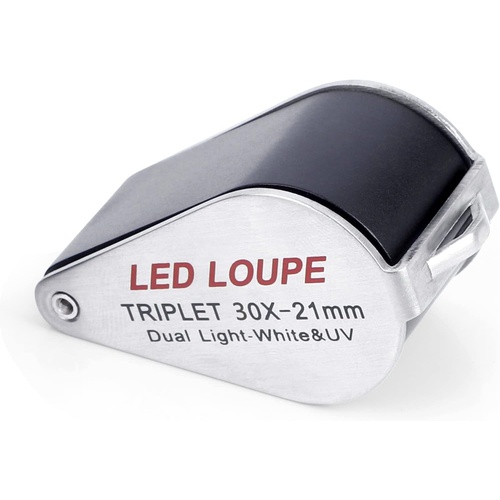  WOVTE 확대경 30배 접이식 21mm 트리플렛 렌즈 확대경 LED와 UV 라이트 장착