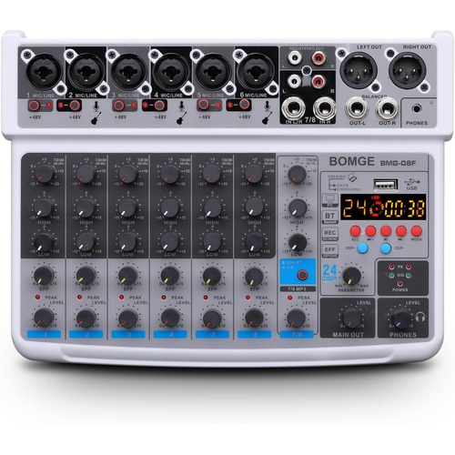  BOMGE 8 channel mini audio mixer Line Mixer DC 5V with MP3 Player Bluetooth