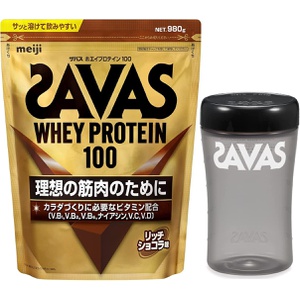 SAVAS 유청 단백질 100 리치 쇼콜라 맛 980g 쉐이커 500ml 세트
