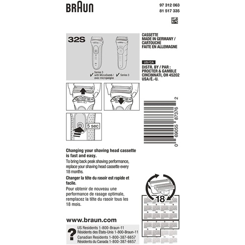  Braun 면도기 시리즈3용 날망 안쪽 날 일체형 카세트
