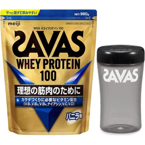 SAVAS 유청 단백질 100 바닐라 맛 980g 프로틴 쉐이커 500ml 세트