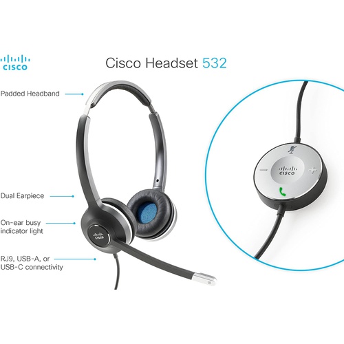  CiscoSystems Cisco CP HS W 532 USBA 532 Wired Dual Headset on ear wired