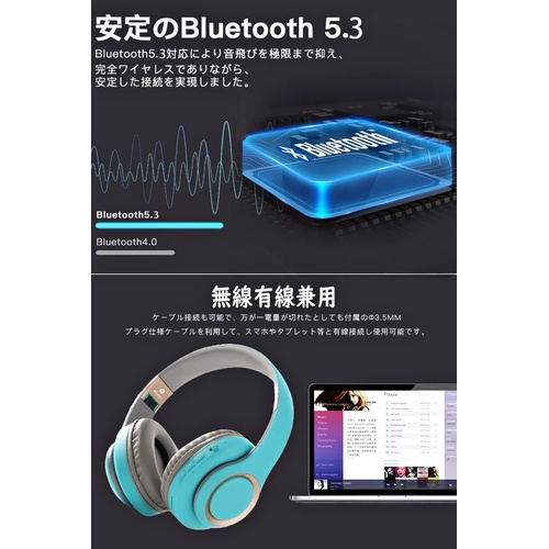  Hsquarepho 무선 헤드폰 Bluetooth 5.3 오버이어 저지연 밀폐형 내장 마이크 포함
