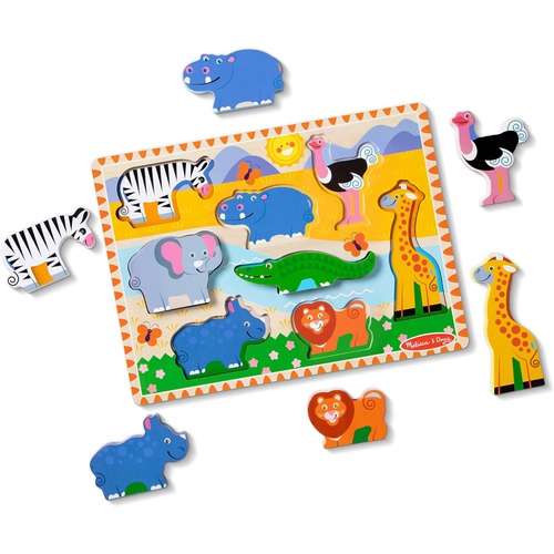  Melissa&Doug 목제 장난감 삽입 퍼즐 두꺼운 야생 동물 장난감 8 조각 3722
