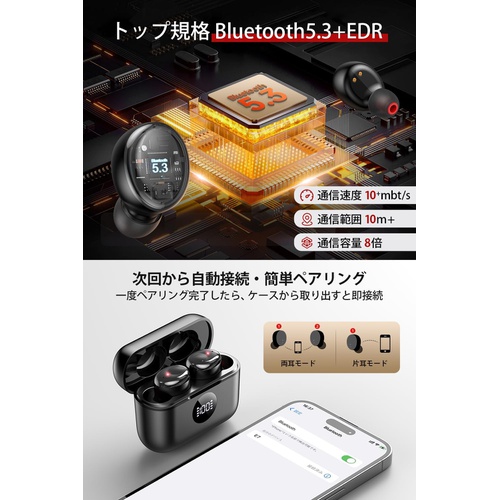  Lvvky 이어폰 Bluetooth 5.3 HiFi 음질 AAC/SBC에 대응 LED 디스플레이