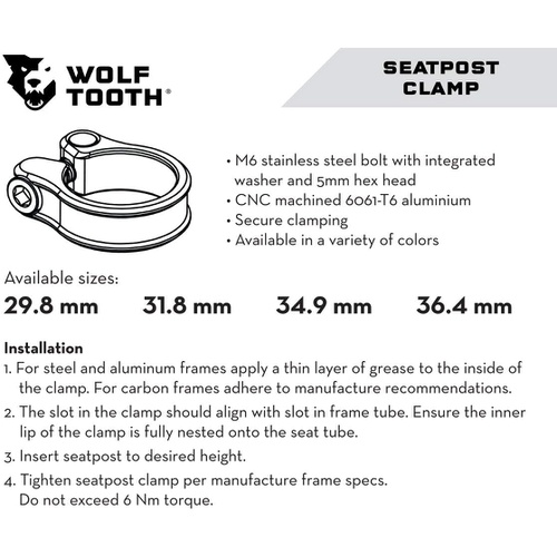  Wolf Tooth Seatpost Clamp 36.4mm 자전거 용품 