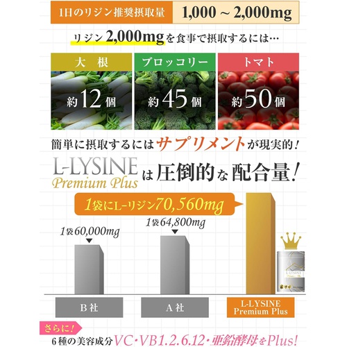  L LYSINE Premium 보충제 1일 2,000mg 240알 