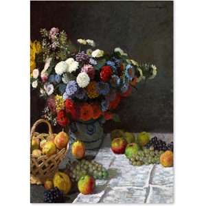 클로드 모네 회화 꽃과 과일이 있는 정물 A3 사이즈 인테리어 아트 포스터