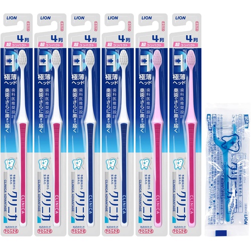  LION CLINICA 칫솔 4열 초콤팩트 부드러운 편 6개 치실 민트 30개×3세트