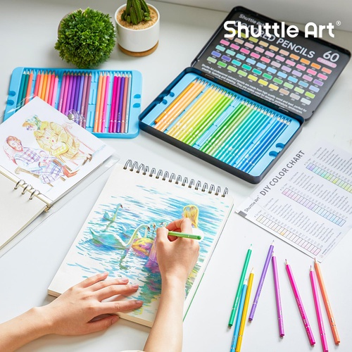  Shuttle Art 색연필 60색 세트 파스텔 컬러펜 색칠 공부 일러스트 디자인 스케치 