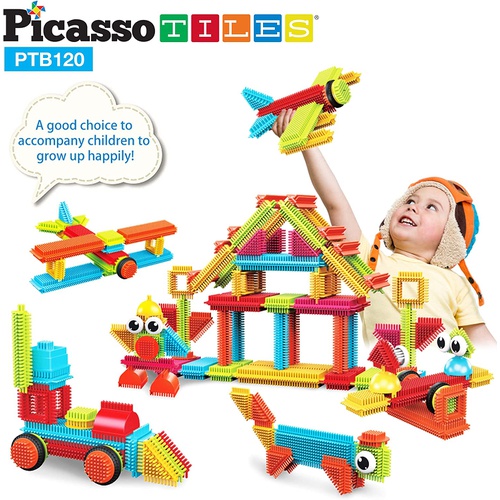  PicassoTiles PTB120 120피스 브러시 형상 3D 건축 블록 타일 건축 장난감 세트