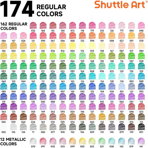  Shuttle Art 색연필 174색 유성 색연필 색칠 공부 메탈릭색 스케치북 연필깎이 일러스트 디자인