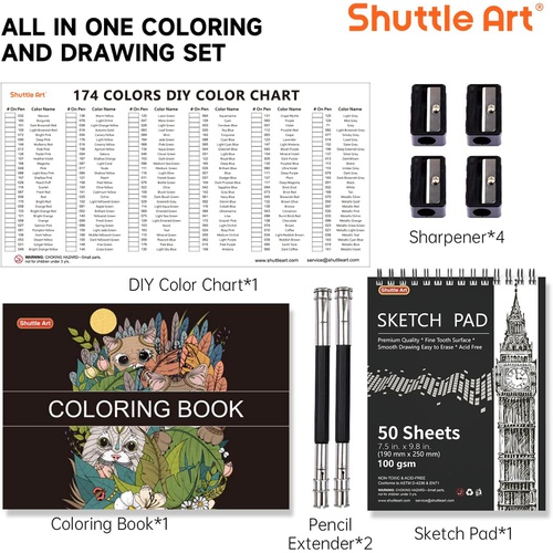  Shuttle Art 색연필 174색 유성 색연필 색칠 공부 메탈릭색 스케치북 연필깎이 일러스트 디자인