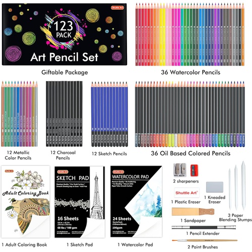  Shuttle Art 색연필 123종세트 색칠 공부 지우개 연필 깎기 수채화